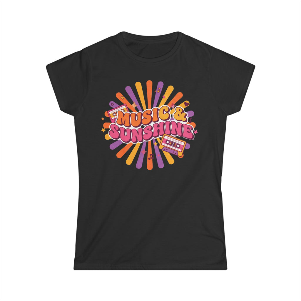 Music & Sunshine Retro Graphic Tee — 70s Vibe Cassette Shirt for Music Lovers