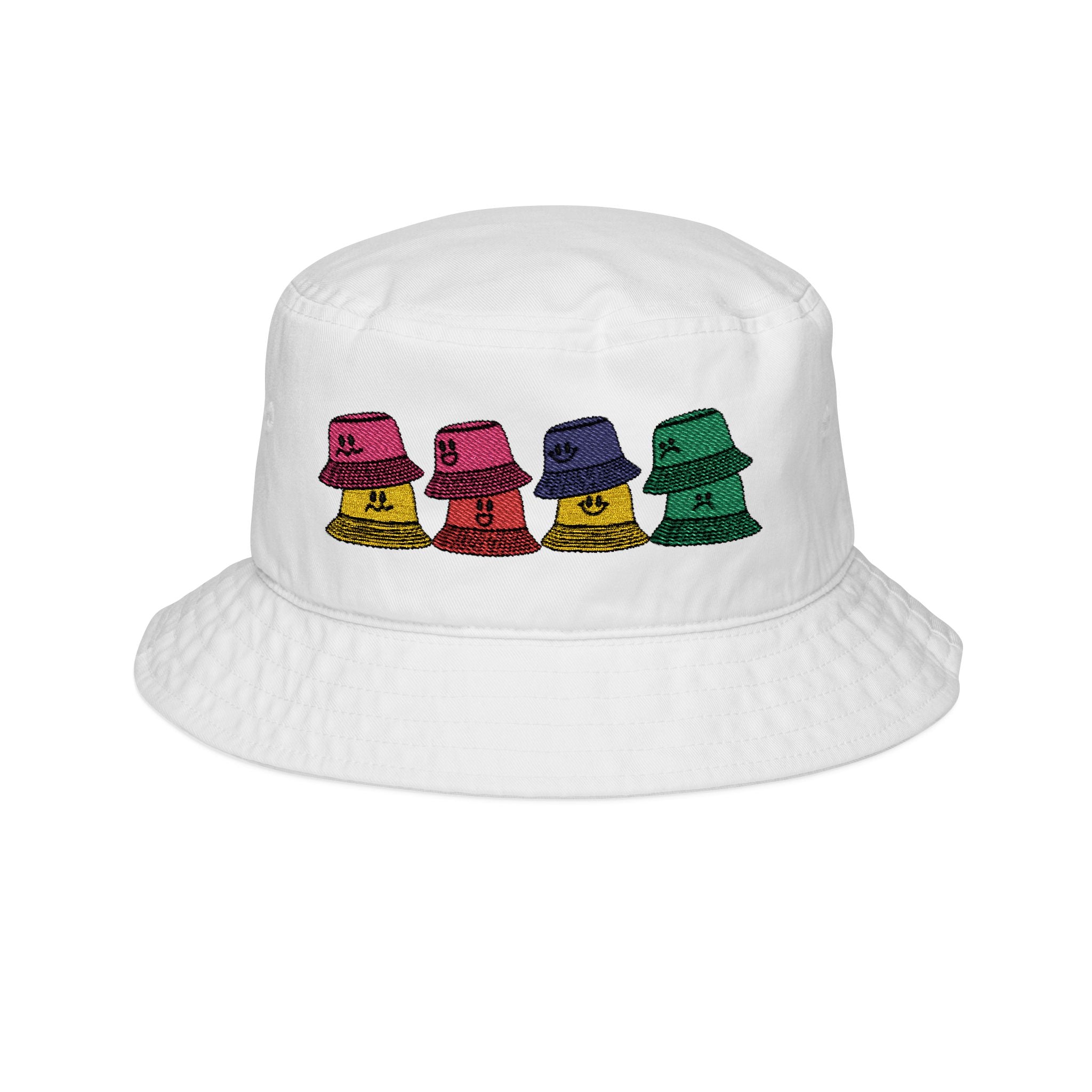 Embroidered Colorful Bucket Hat — Retro Patch of Five Hats