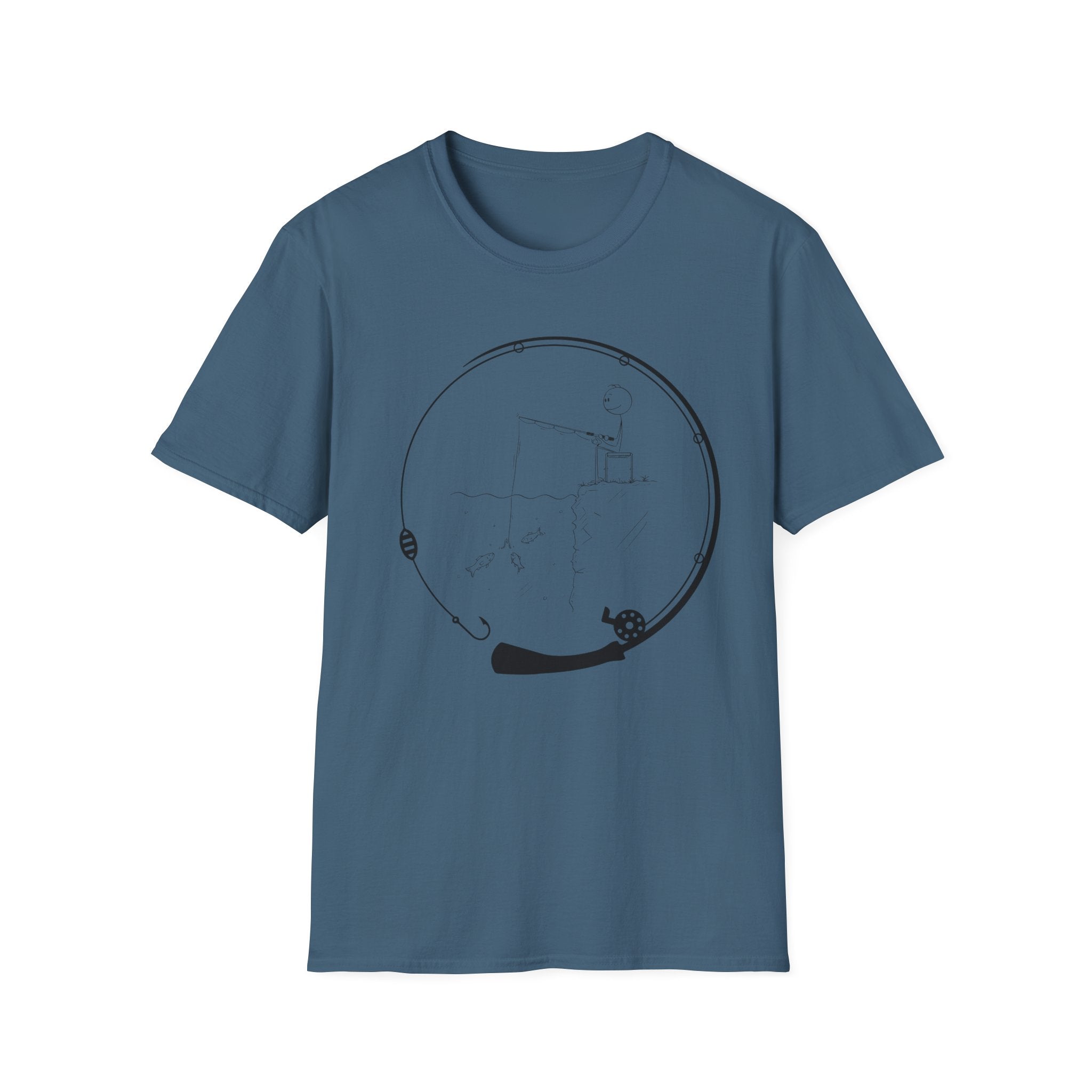 Stick man Fishing of a Cliff- Tee