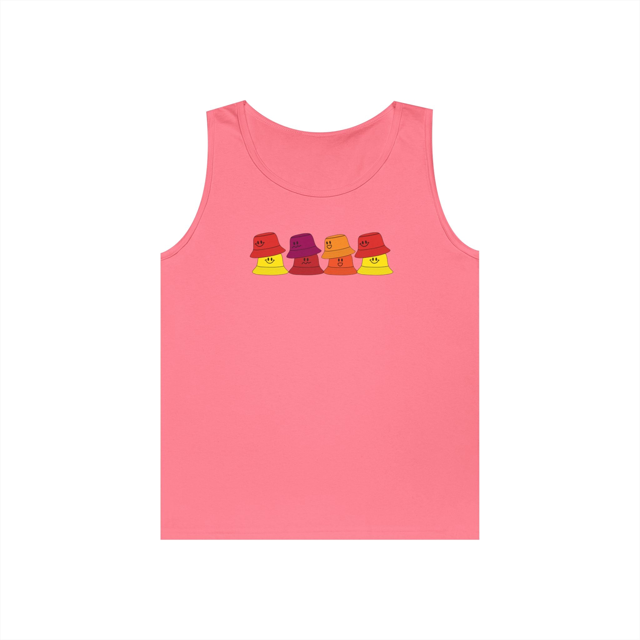 Retro Bucket Hat Graphic Tank Top — Colorful Vintage Summer Vibes