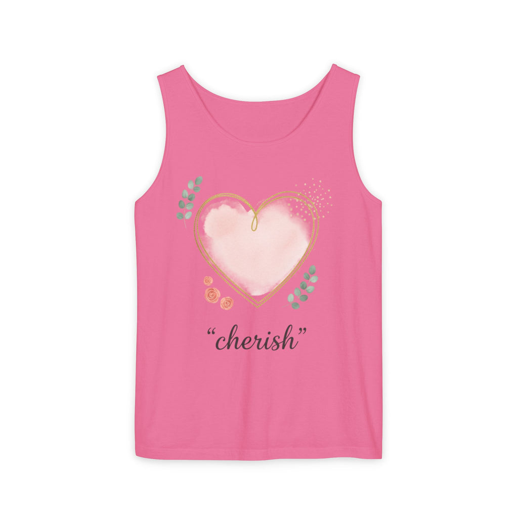 Cherish Pink Heart Tank Top — Floral Watercolor Valentine Tank