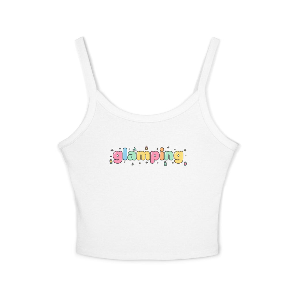 Glamping Graphic Tank Top - Cute Pastel 'glamping' Spaghetti Strap Crop