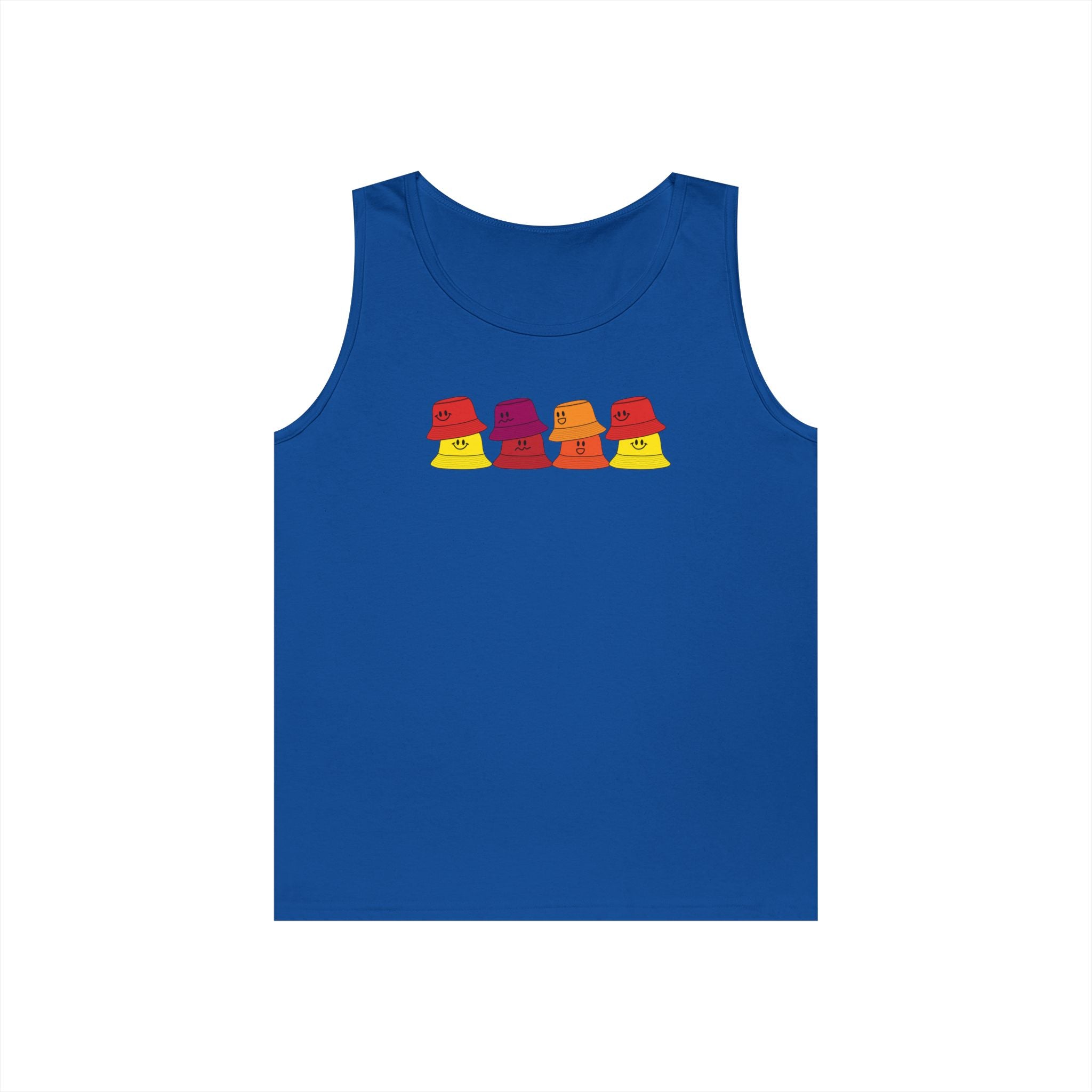 Retro Bucket Hat Graphic Tank Top — Colorful Vintage Summer Vibes