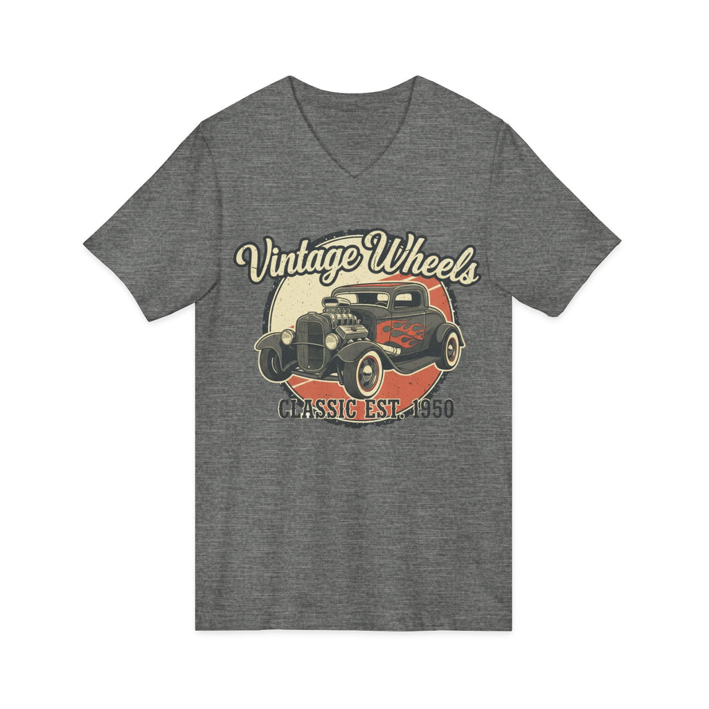 Vintage Wheels V-Neck Tee — Classic 1950 Hot Rod T-Shirt