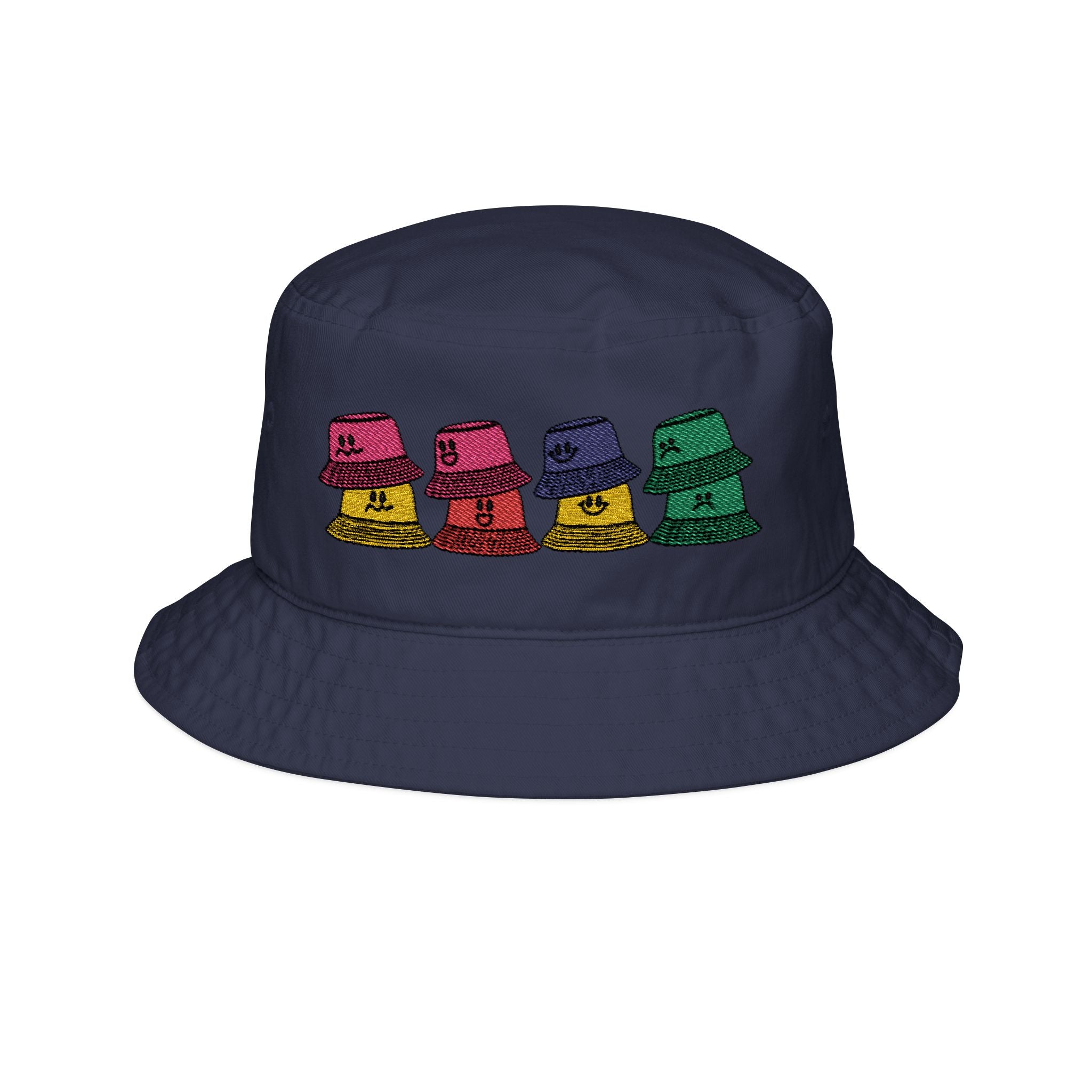 Embroidered Colorful Bucket Hat — Retro Patch of Five Hats