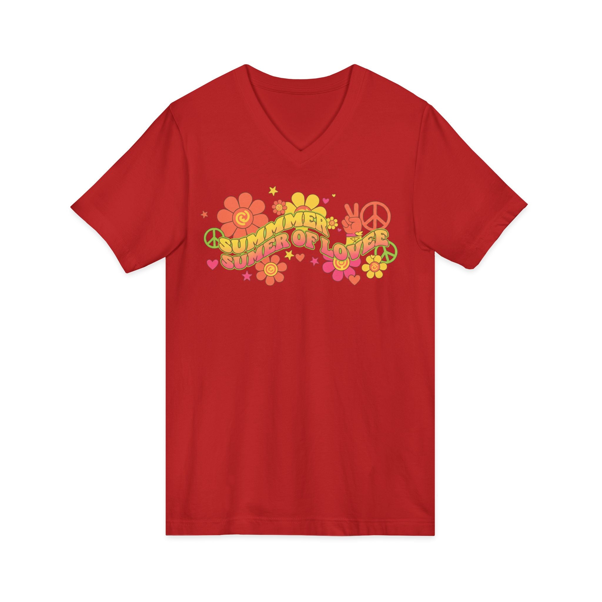 Summer of Love V-Neck Tee — Retro Flower Peace