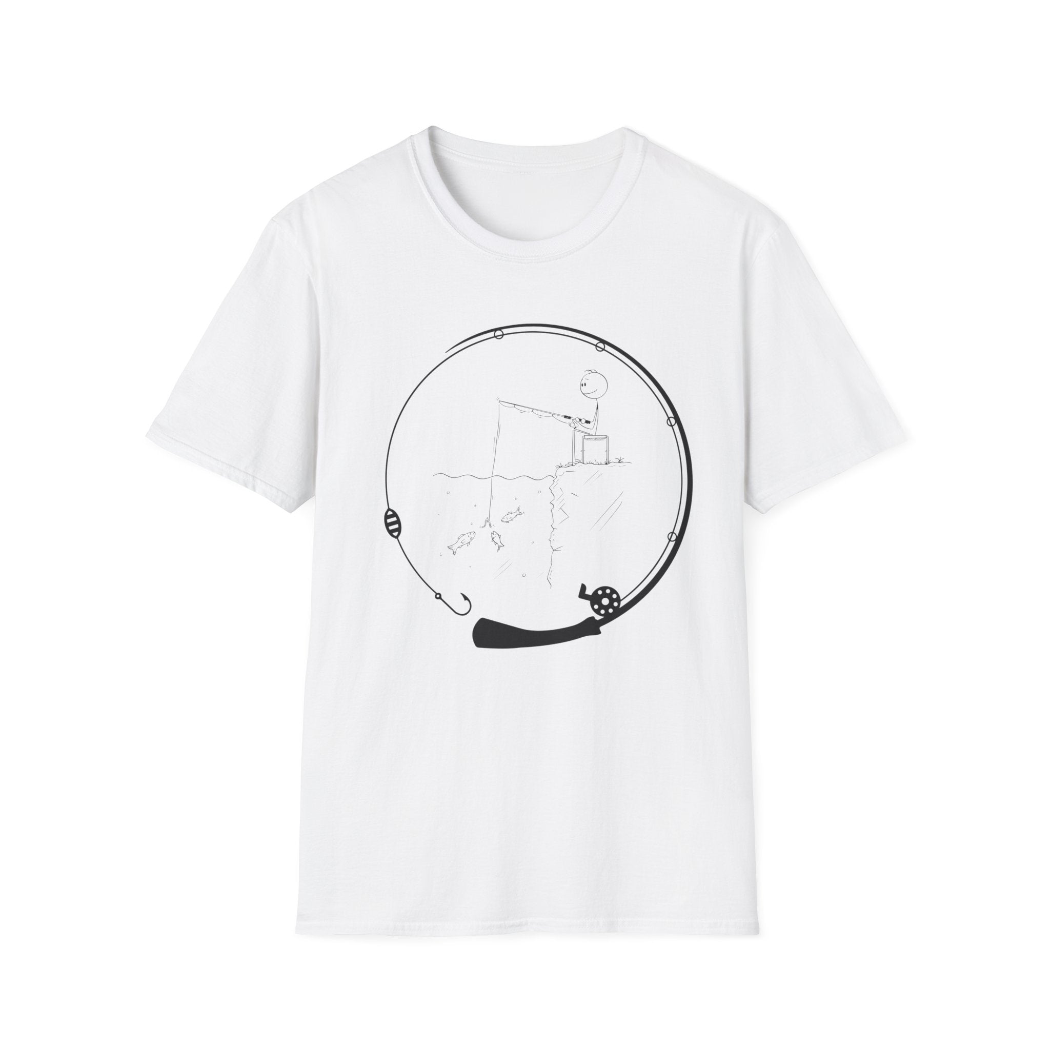 Stick man Fishing of a Cliff- Tee