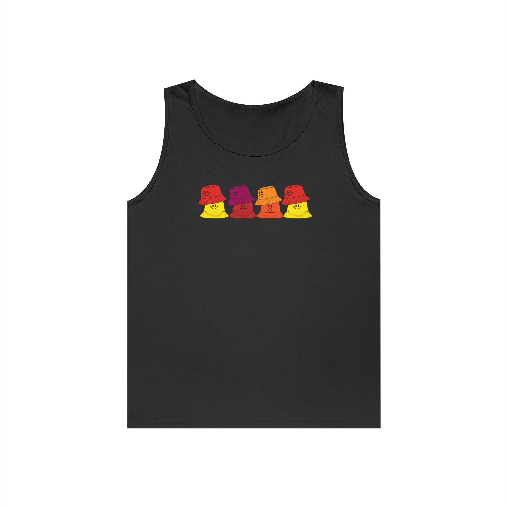 Retro Bucket Hat Graphic Tank Top — Colorful Vintage Summer Vibes