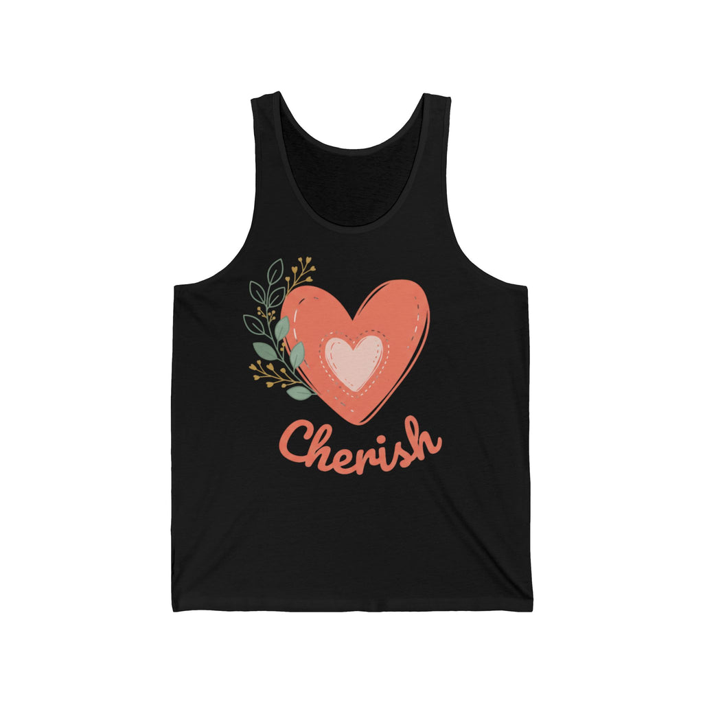 Cherish Heart Tank Top — Floral Love Graphic Jersey Tank