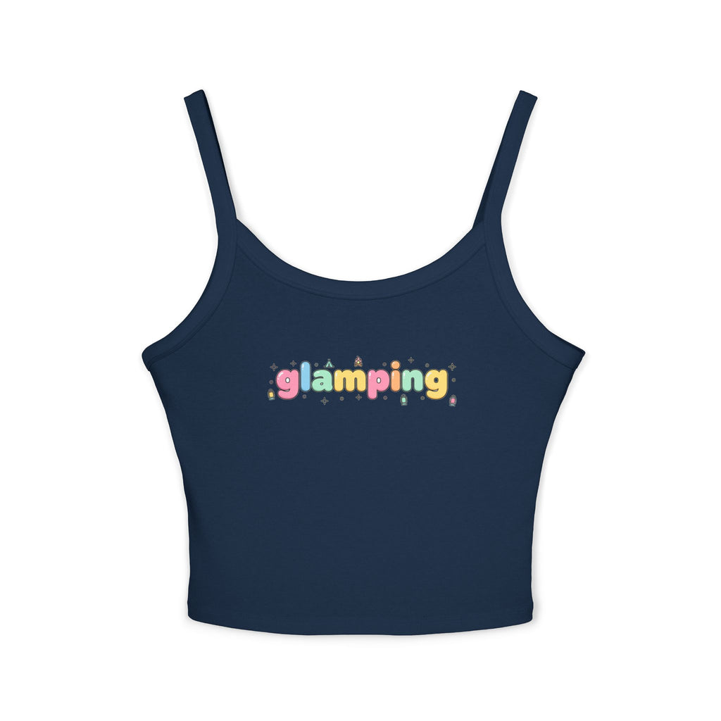 Glamping Graphic Tank Top - Cute Pastel 'glamping' Spaghetti Strap Crop