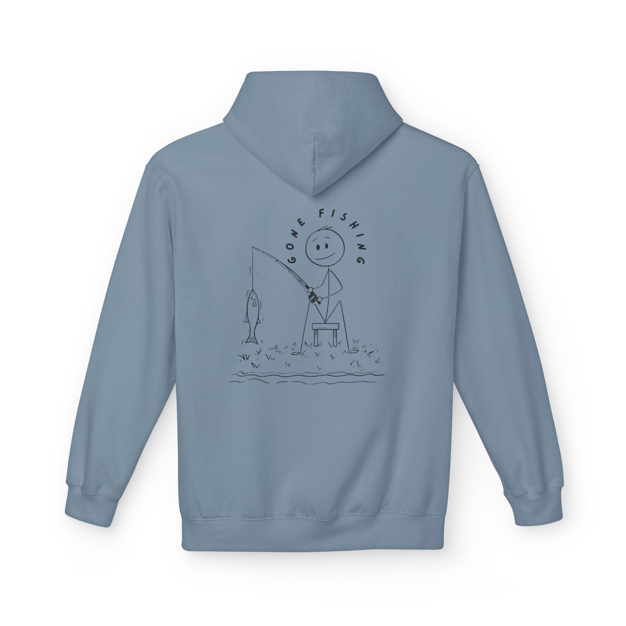 Fishing Stick Figure Hoodie — "Gone Fishing" Casual Pullover