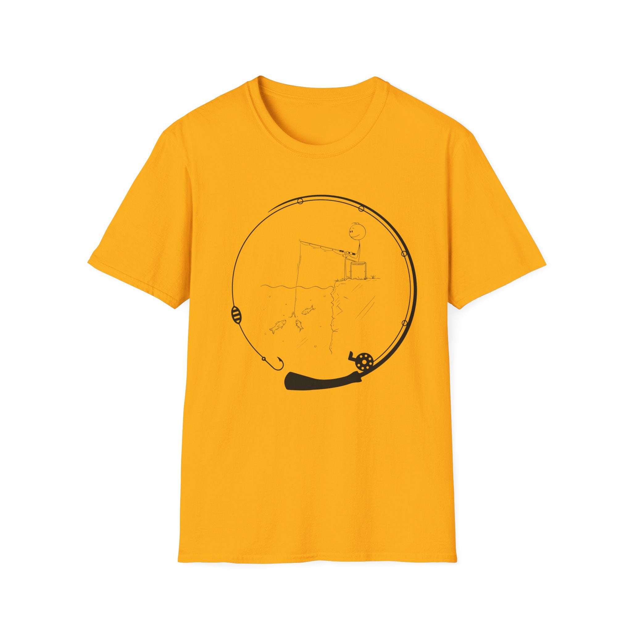Stick man Fishing of a Cliff- Tee