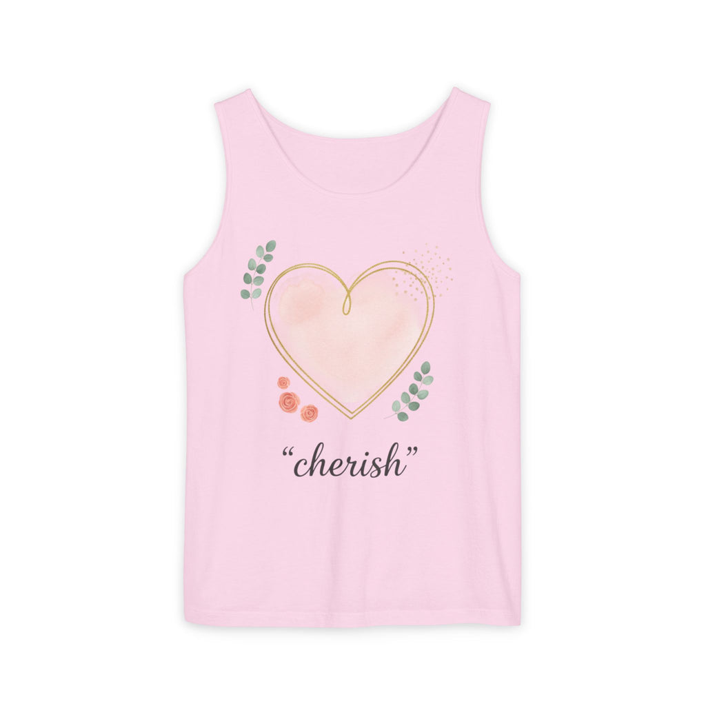 Cherish Pink Heart Tank Top — Floral Watercolor Valentine Tank