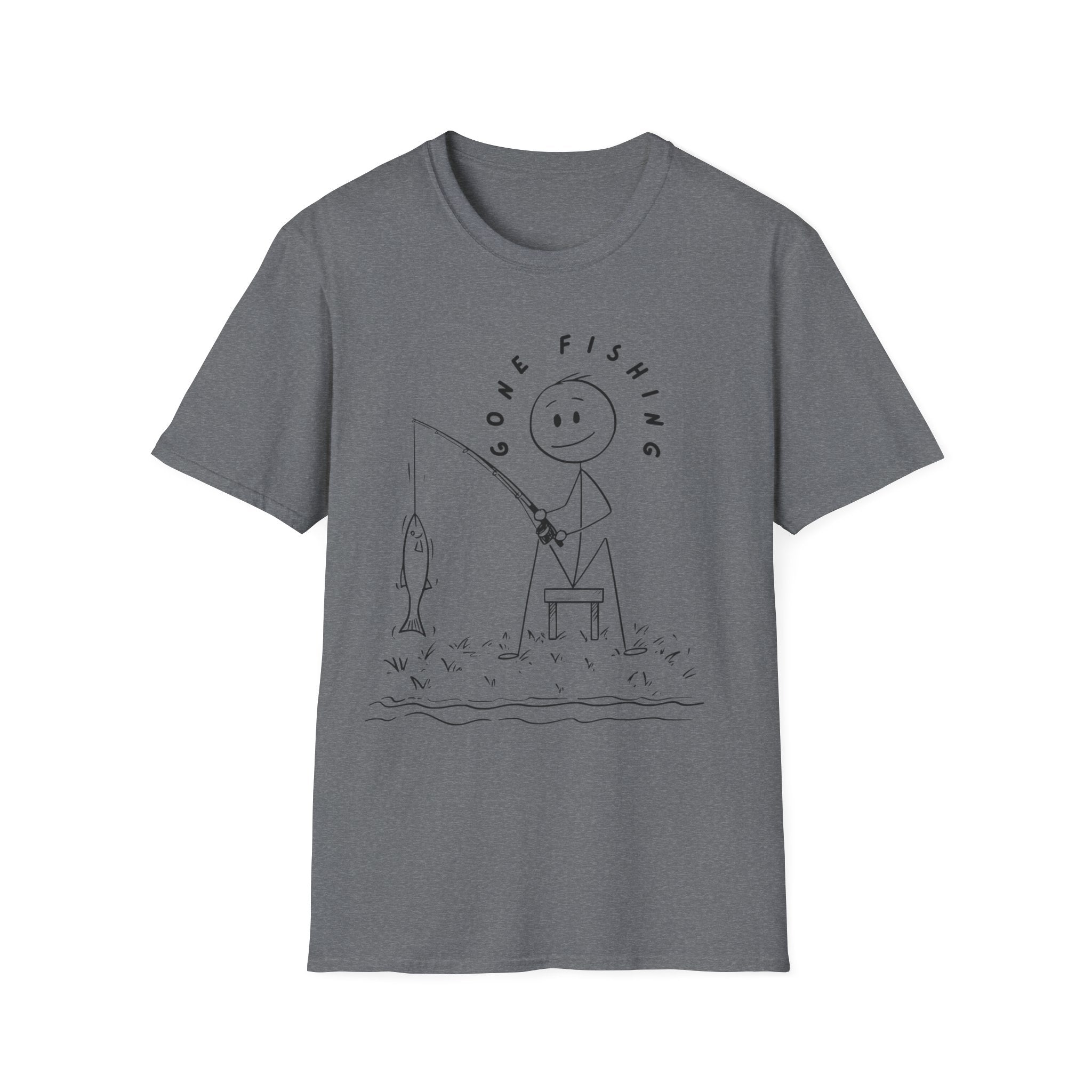 Cute Stick Figure Fishing Man- Tee