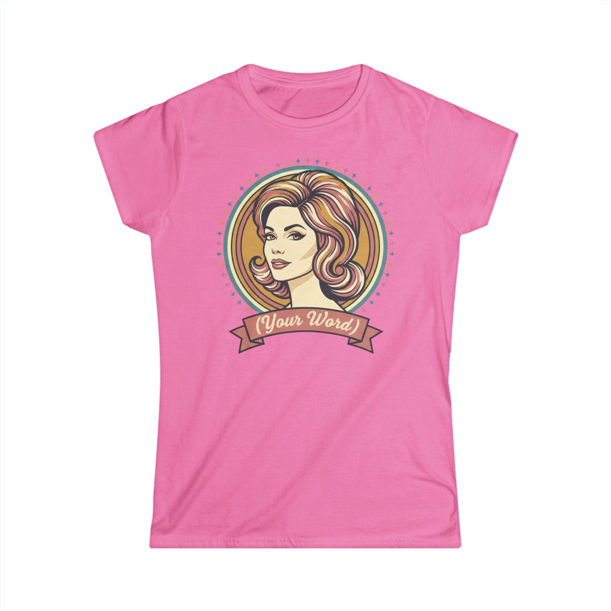 Retro Femme Portrait Tee — Customizable "Your Word" Ribbon