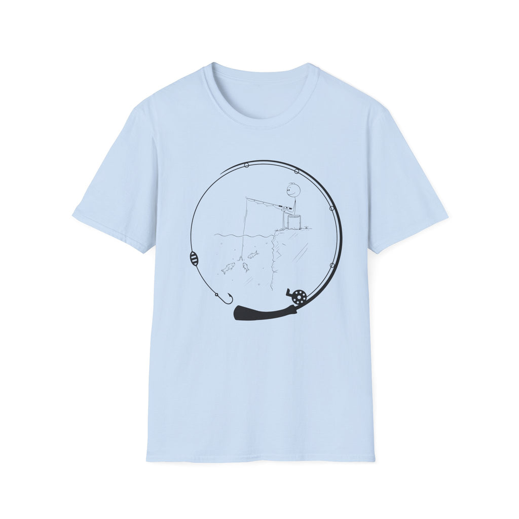 Stick man Fishing of a Cliff- Tee