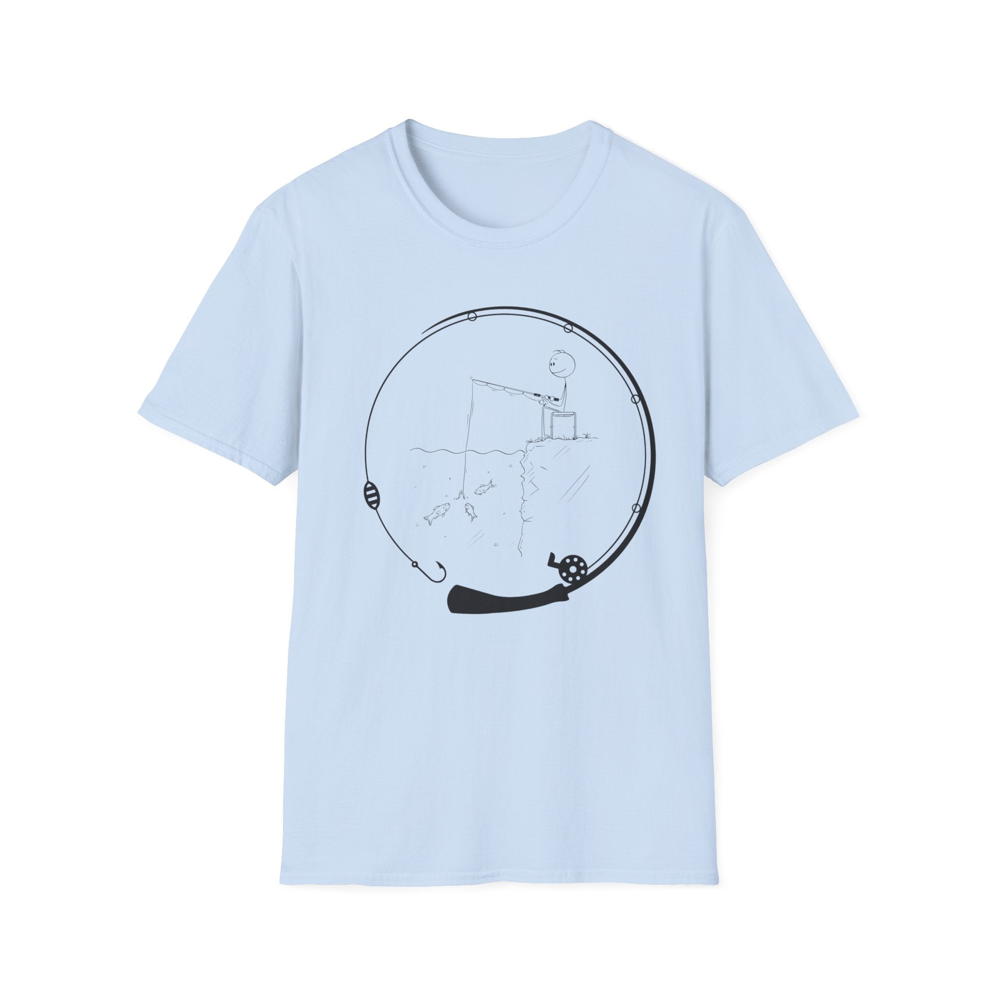 Stick man Fishing of a Cliff- Tee
