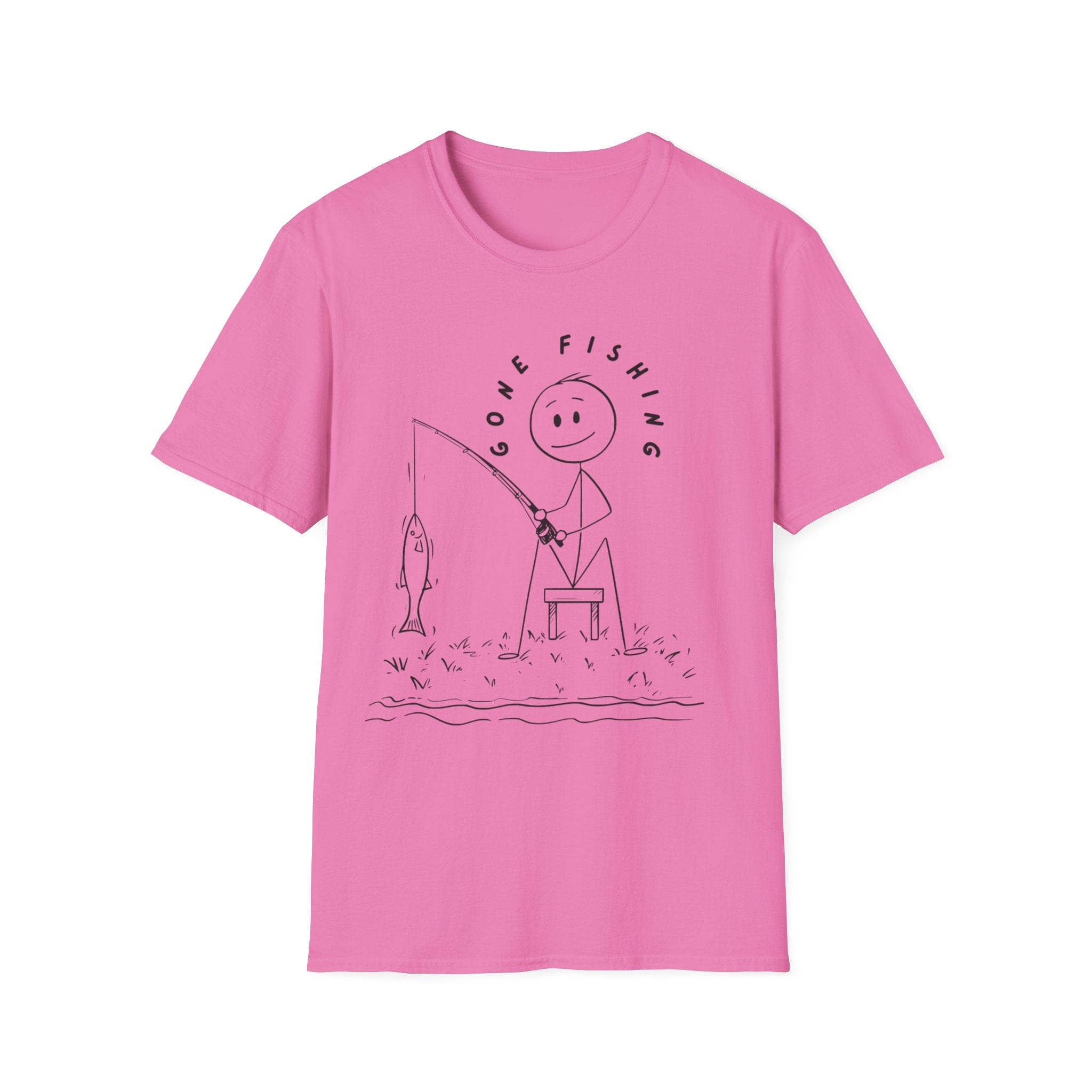 Cute Stick Figure Fishing Man- Tee
