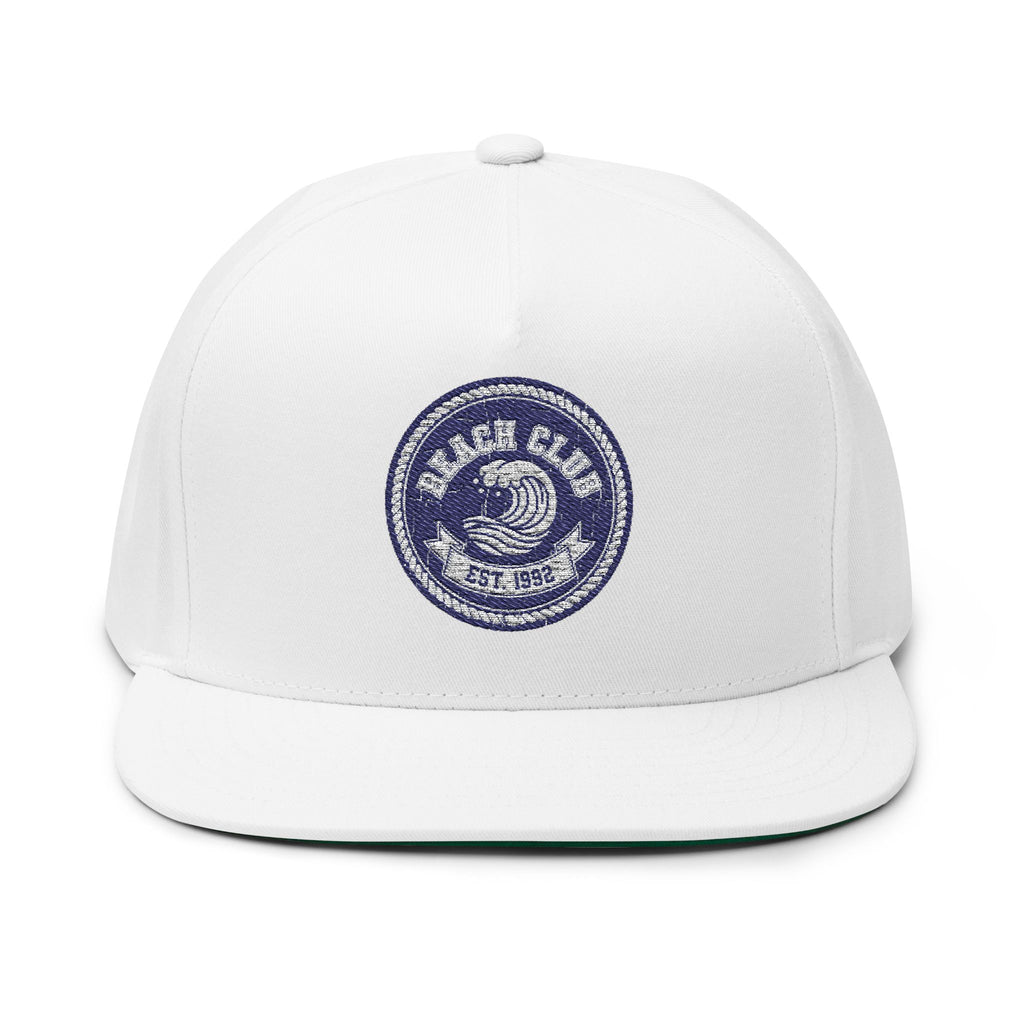Flat Bill Cap — Embroidered "Beach Club" Wave Patch Snapback