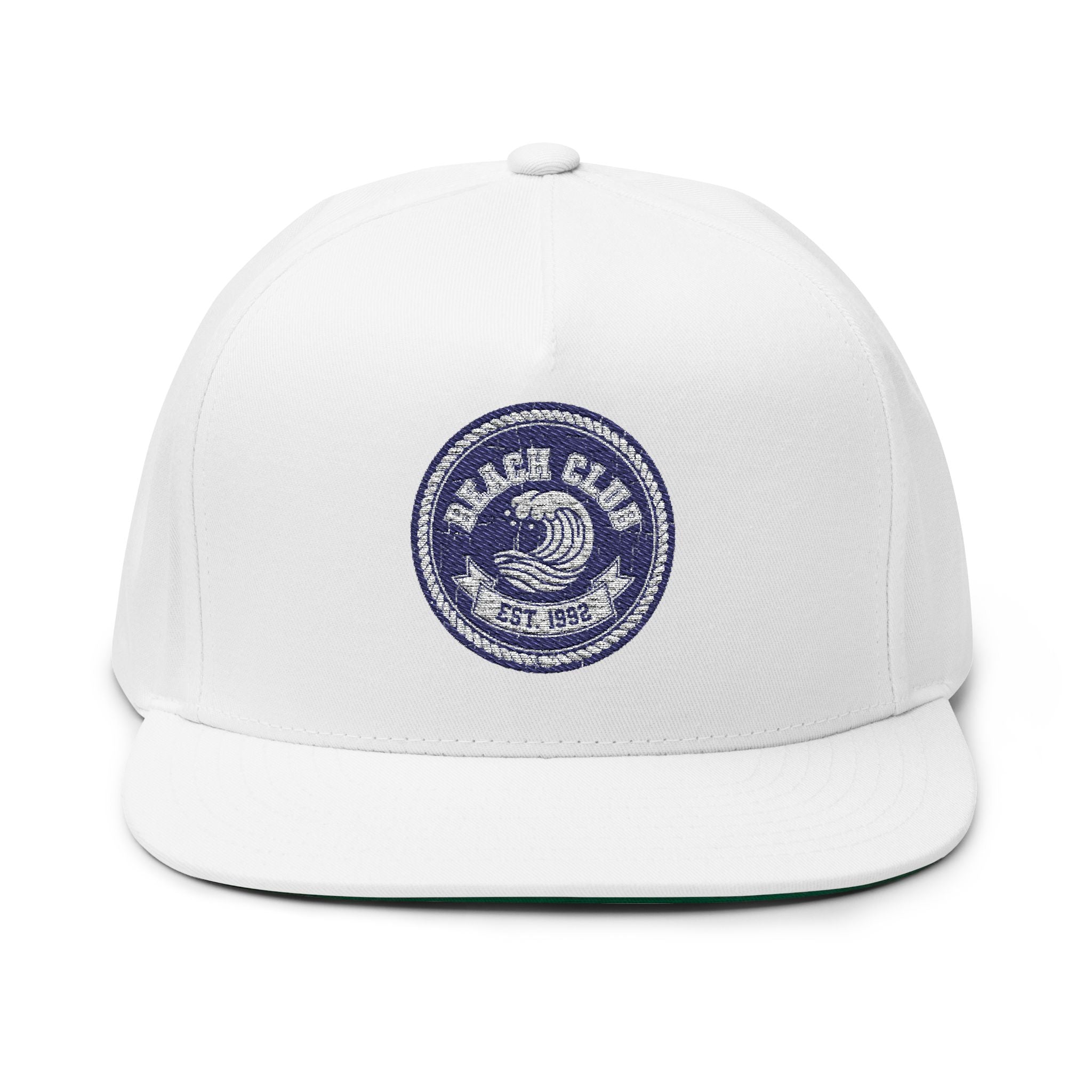 Flat Bill Cap — Embroidered "Beach Club" Wave Patch Snapback