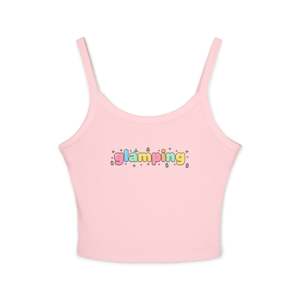 Glamping Graphic Tank Top - Cute Pastel 'glamping' Spaghetti Strap Crop