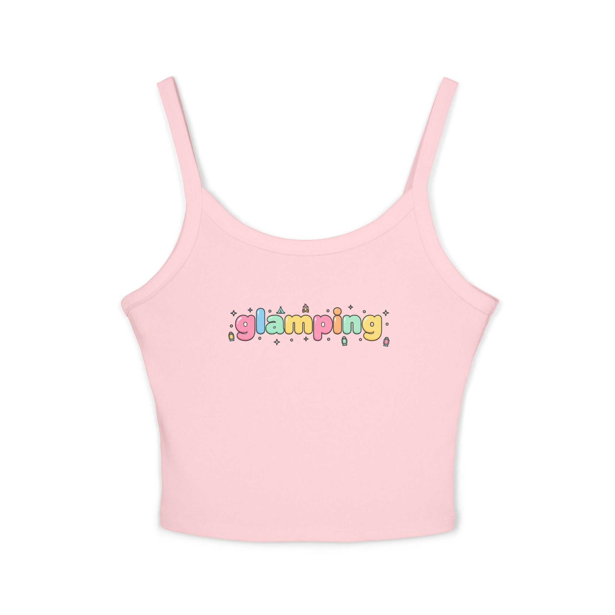 Glamping Graphic Tank Top - Cute Pastel 'glamping' Spaghetti Strap Crop