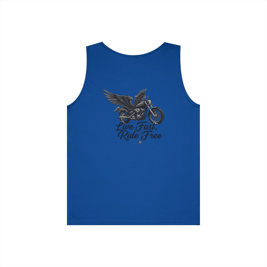 Motorcycle Tank Top — "Live Fast, Ride Free" Eagle Biker Graphic