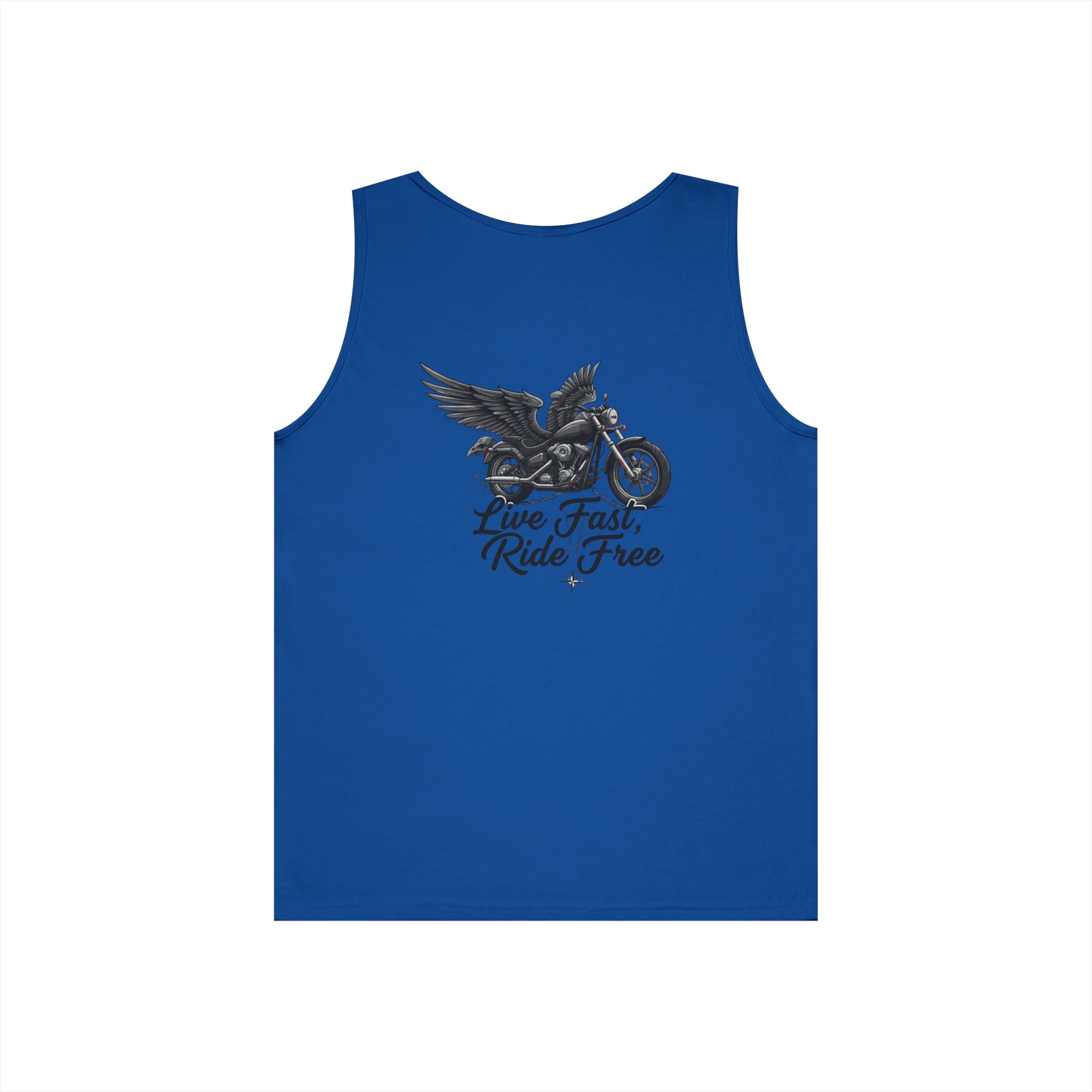 Motorcycle Tank Top — "Live Fast, Ride Free" Eagle Biker Graphic