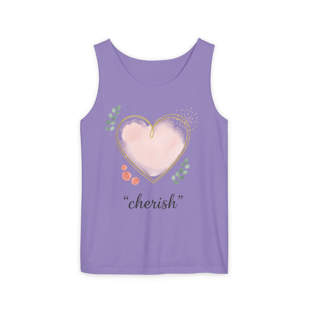 Cherish Pink Heart Tank Top — Floral Watercolor Valentine Tank