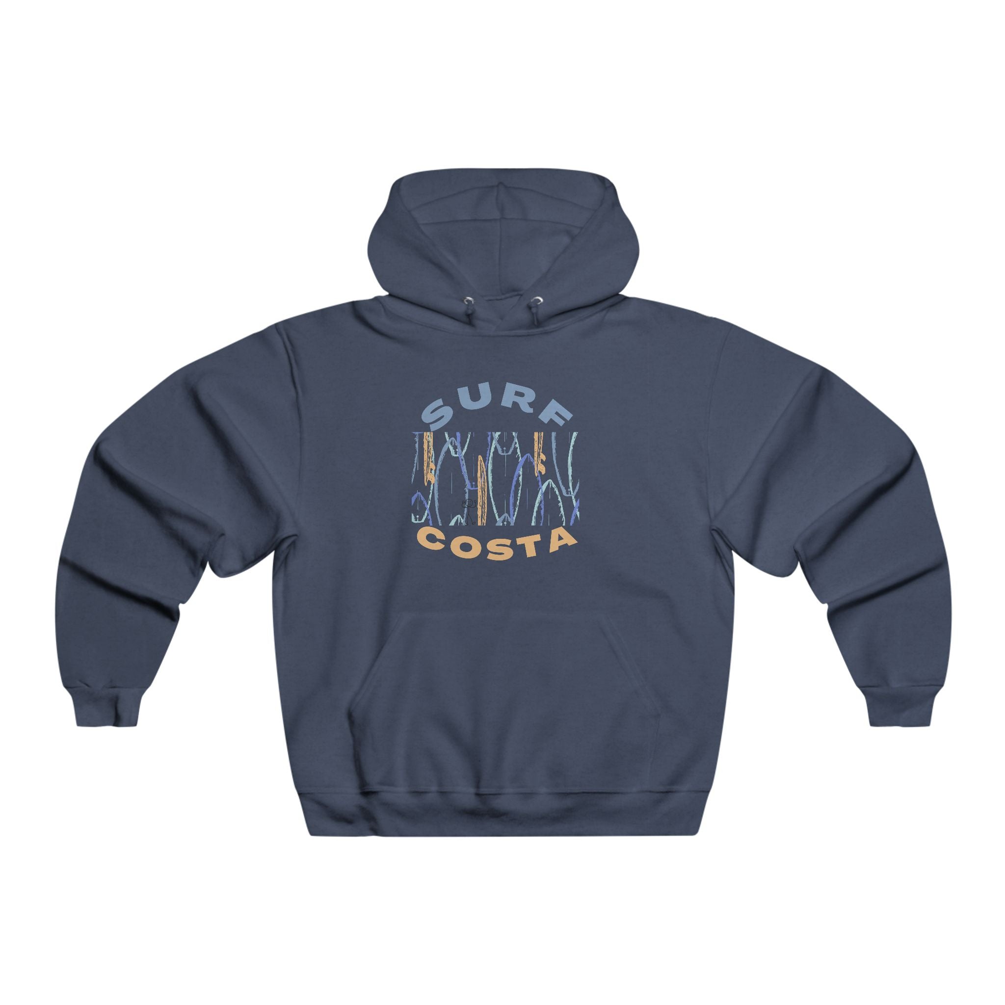 Surf Costa Hoodie — Retro Surfboard Graphic Pullover