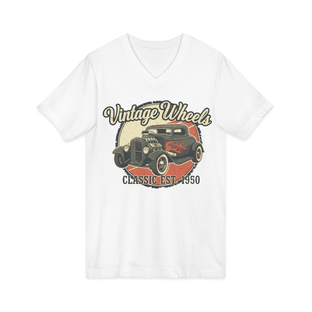 Vintage Wheels V-Neck Tee — Classic 1950 Hot Rod T-Shirt