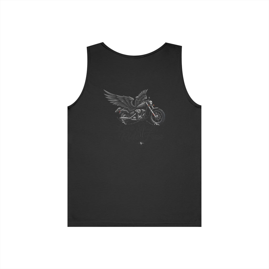 Motorcycle Tank Top — "Live Fast, Ride Free" Eagle Biker Graphic