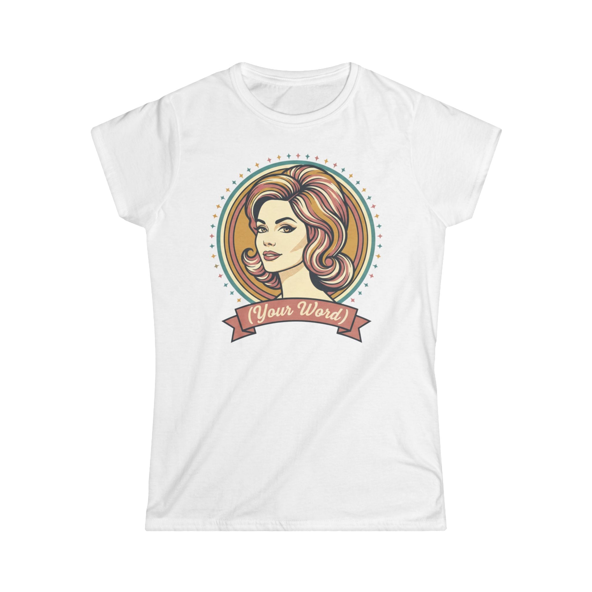 Retro Femme Portrait Tee — Customizable "Your Word" Ribbon