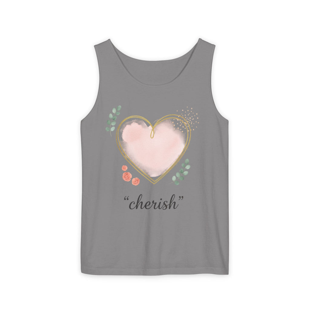 Cherish Pink Heart Tank Top — Floral Watercolor Valentine Tank