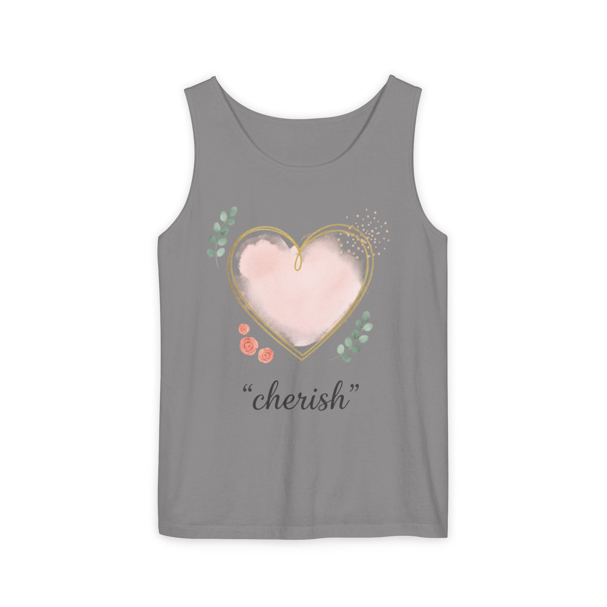 Cherish Pink Heart Tank Top — Floral Watercolor Valentine Tank