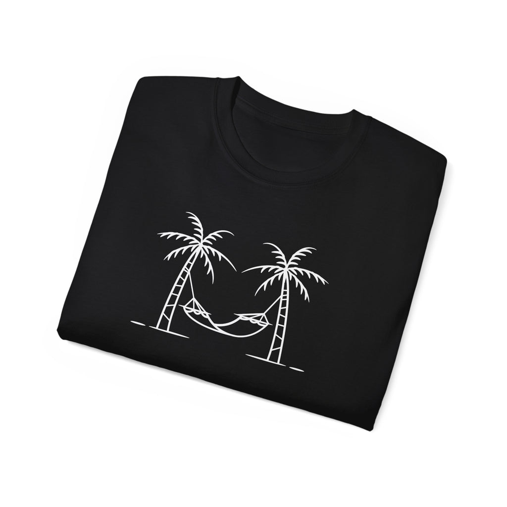 Hammock Between Palms Tee — Minimal Beach Relaxation T-Shirt