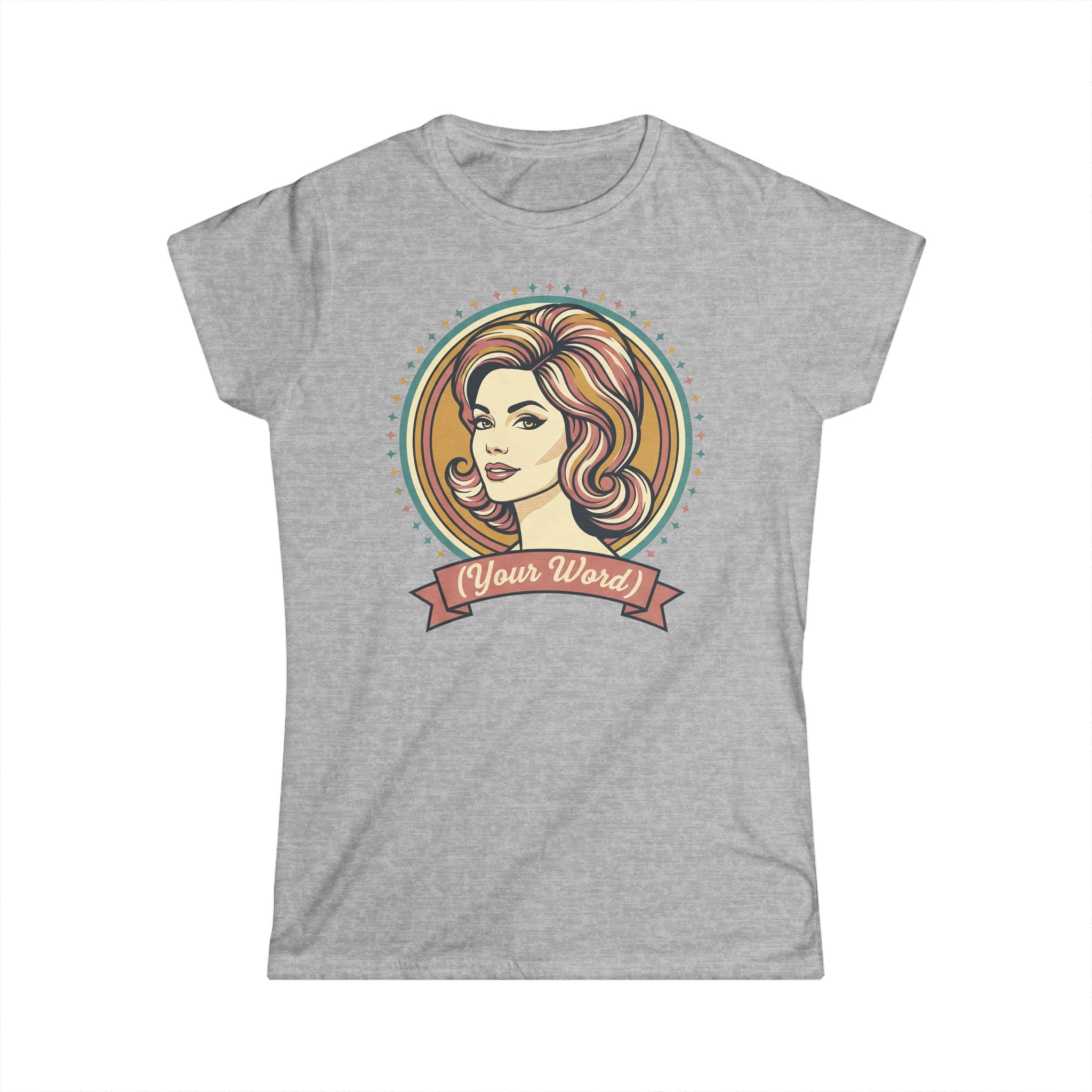 Retro Femme Portrait Tee — Customizable "Your Word" Ribbon