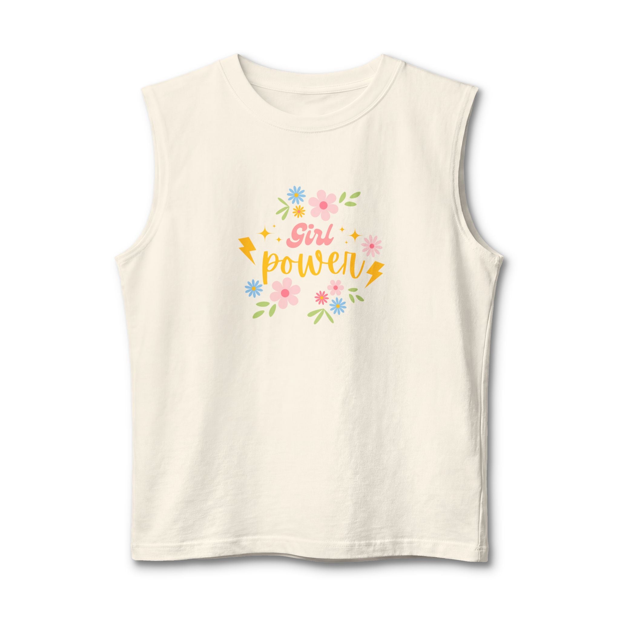 Girl Power Muscle Tank — Floral Lightning Feminist Muscle Tee