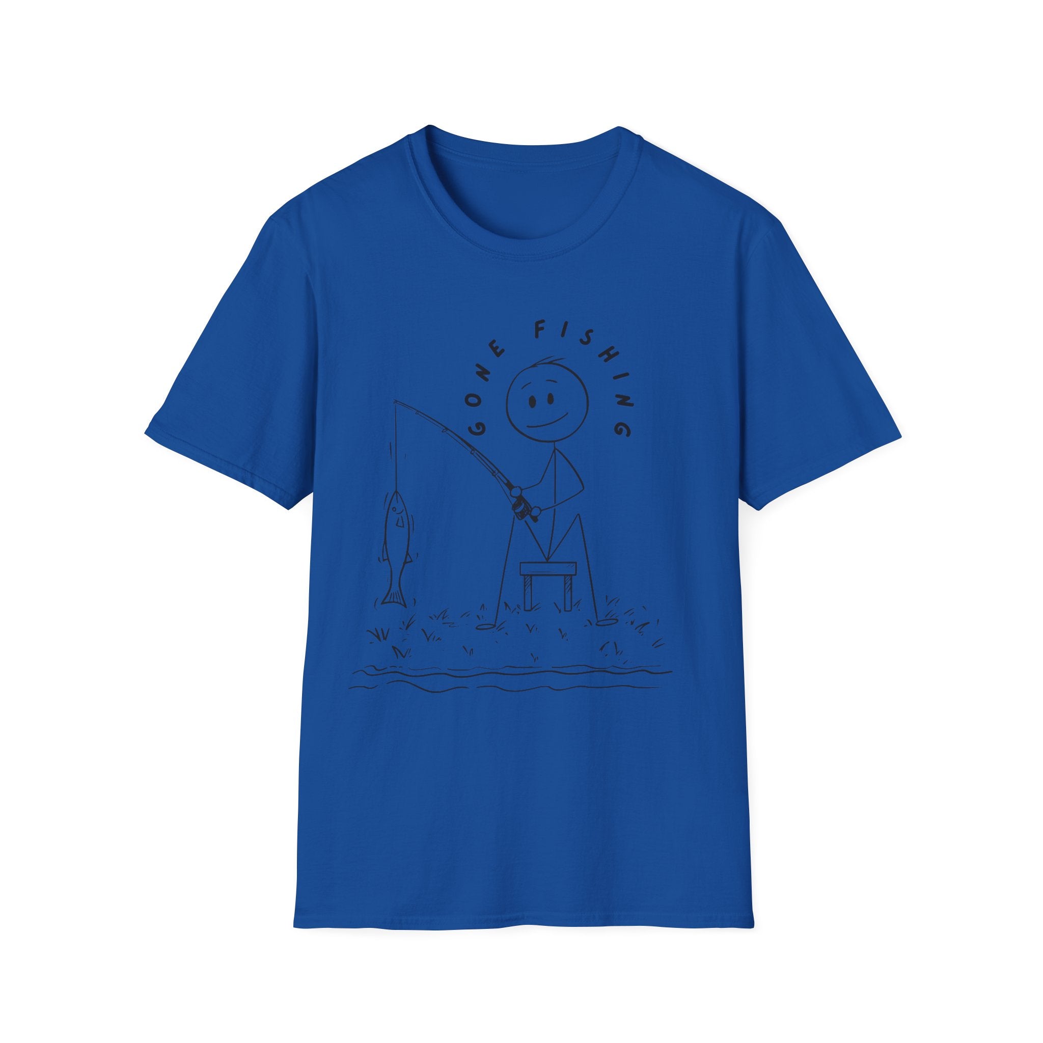Cute Stick Figure Fishing Man- Tee