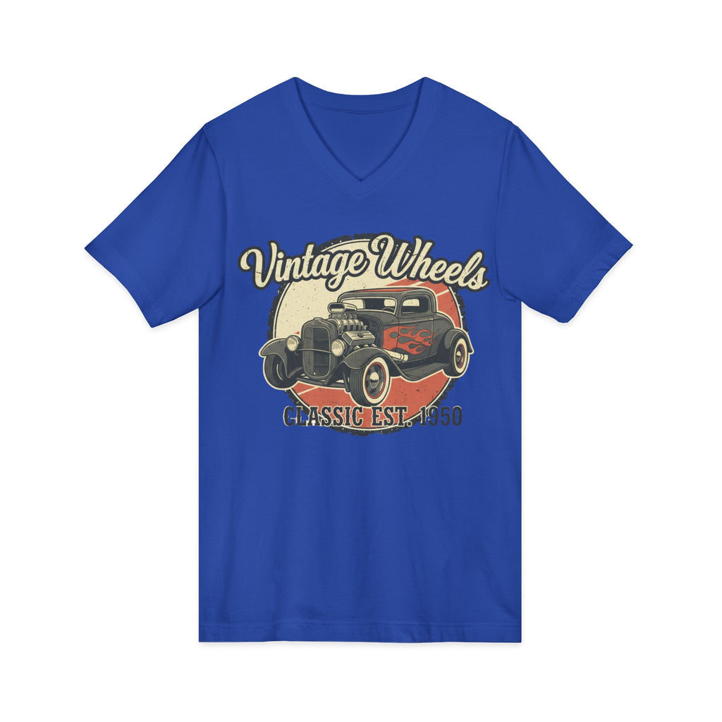Vintage Wheels V-Neck Tee — Classic 1950 Hot Rod T-Shirt
