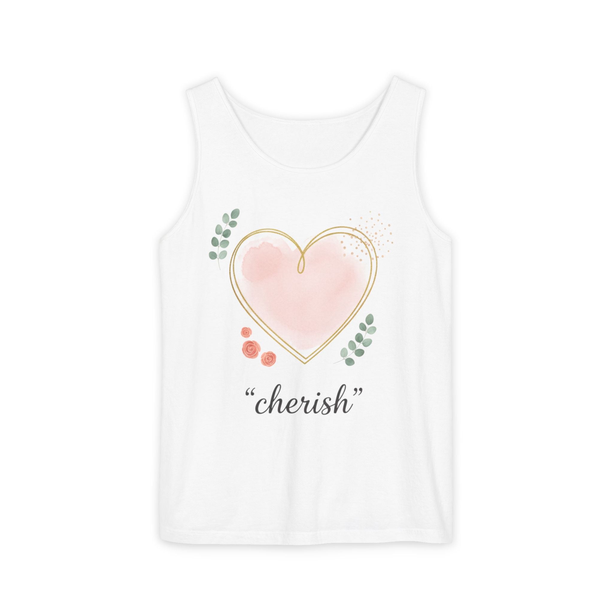 Cherish Pink Heart Tank Top — Floral Watercolor Valentine Tank