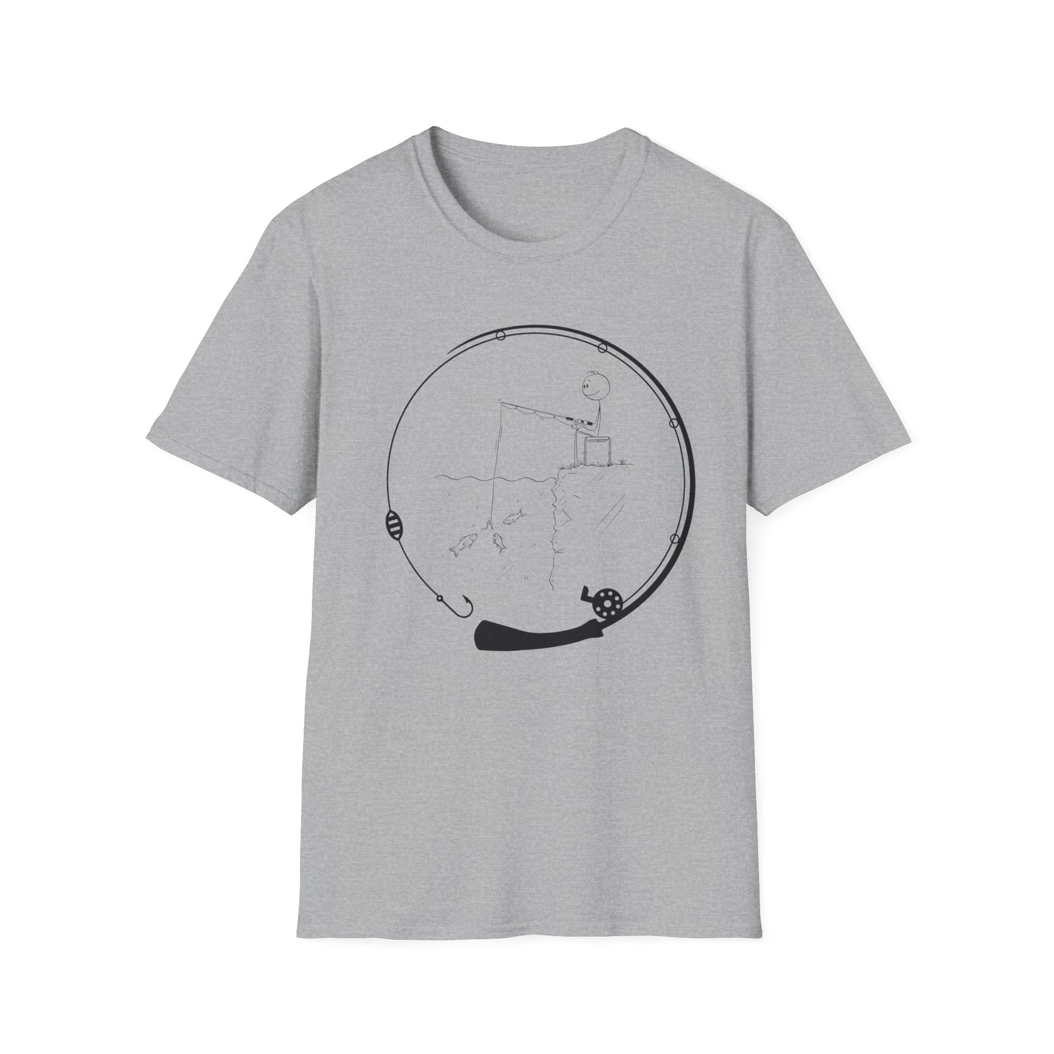 Stick man Fishing of a Cliff- Tee