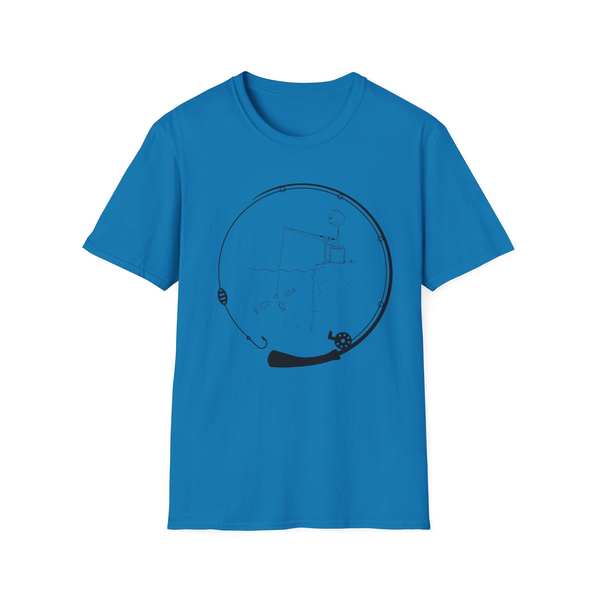 Stick man Fishing of a Cliff- Tee