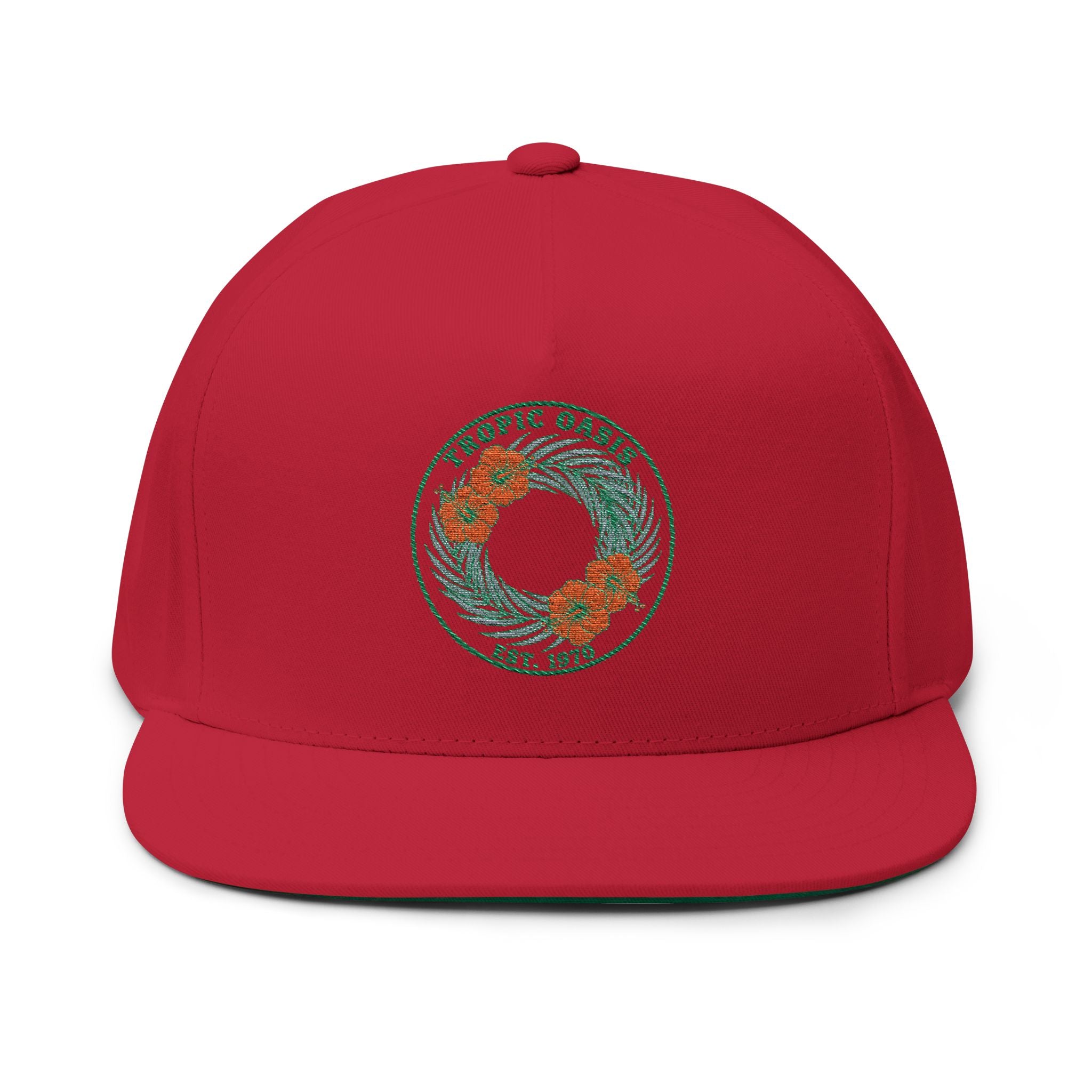 Tropic Oasis Embroidered Flat Bill Cap
