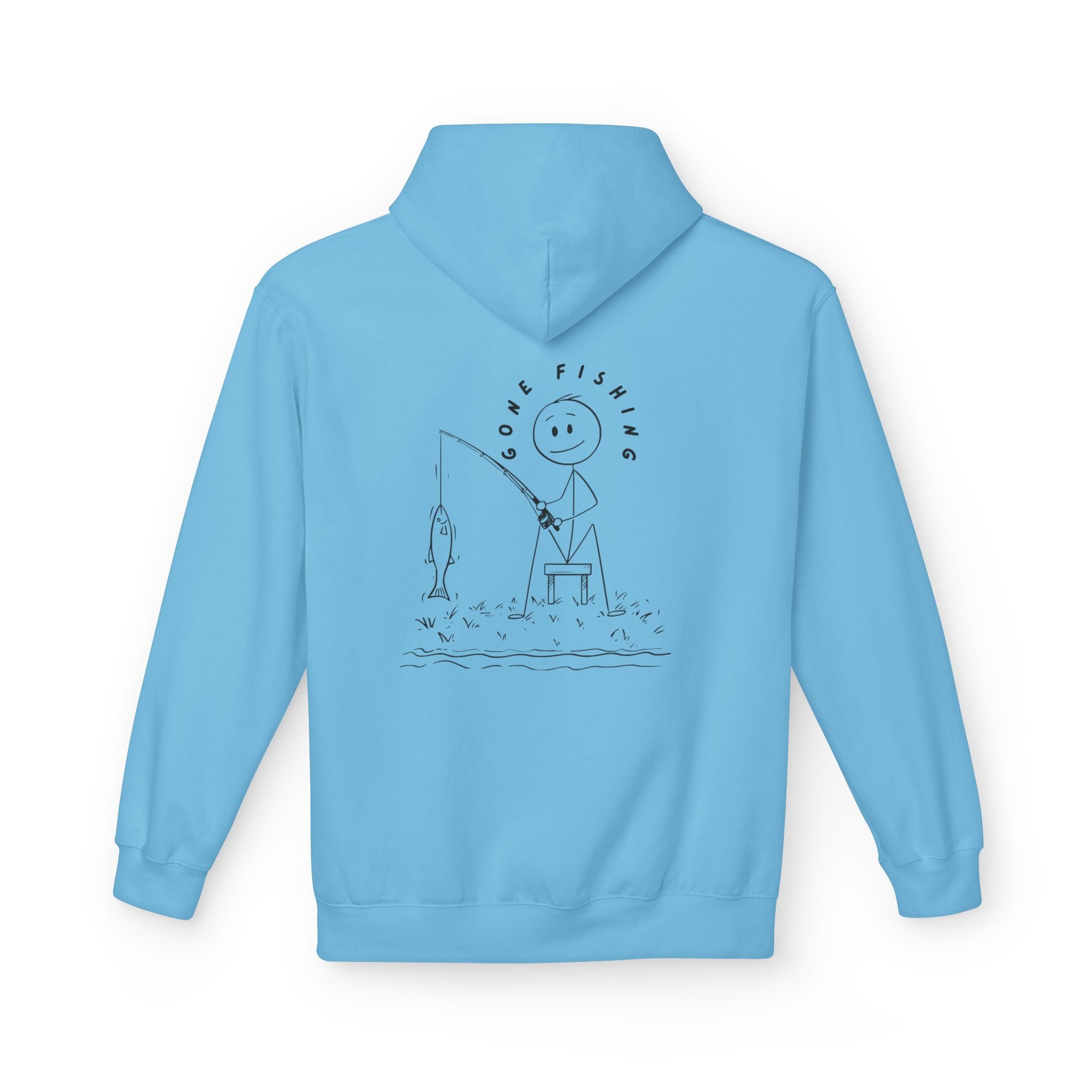 Fishing Stick Figure Hoodie — "Gone Fishing" Casual Pullover