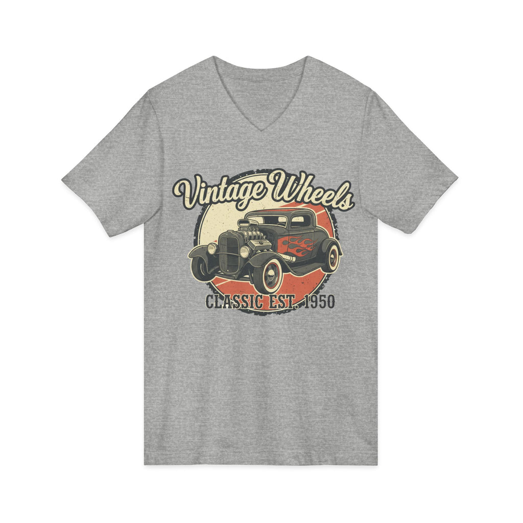 Vintage Wheels V-Neck Tee — Classic 1950 Hot Rod T-Shirt