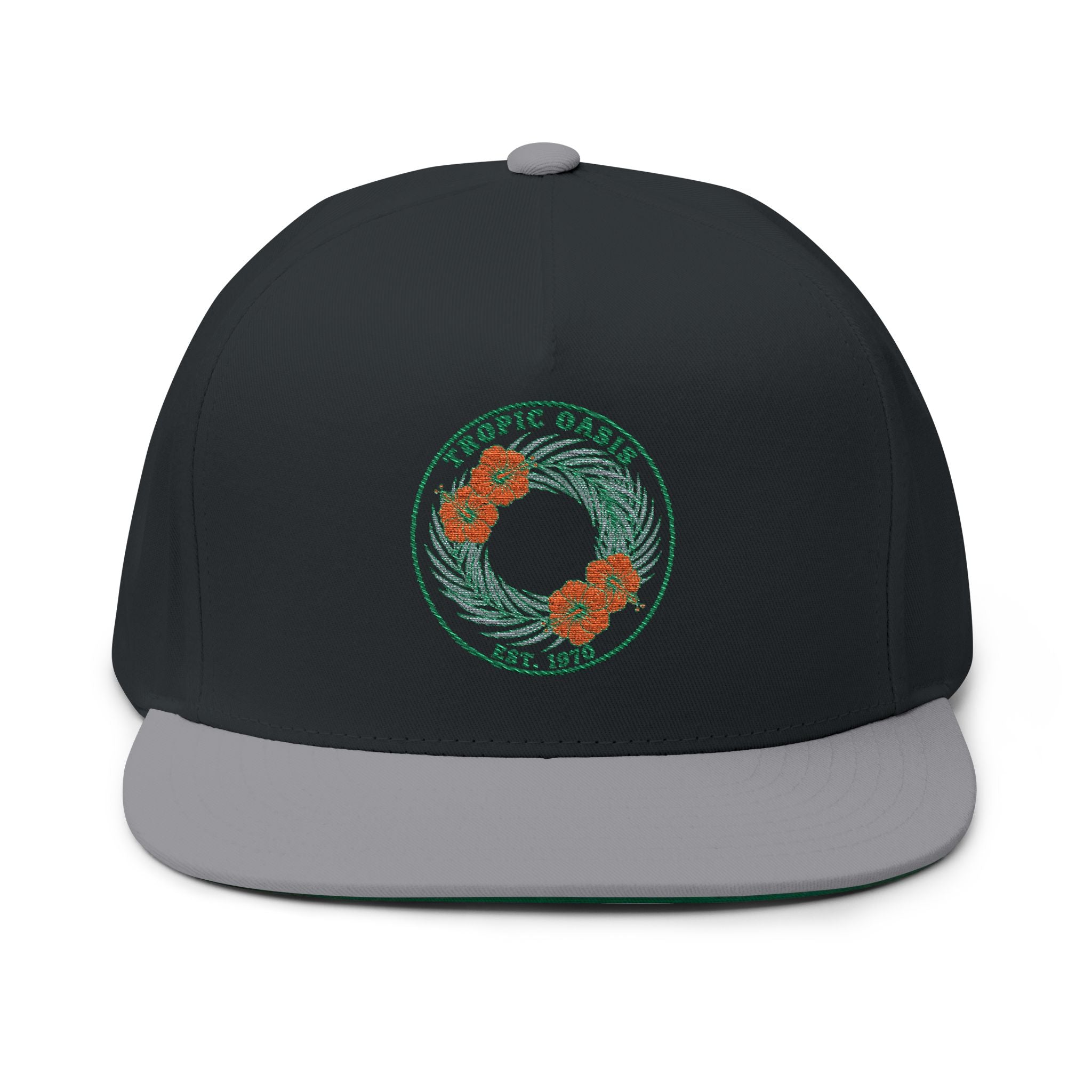 Tropic Oasis Embroidered Flat Bill Cap
