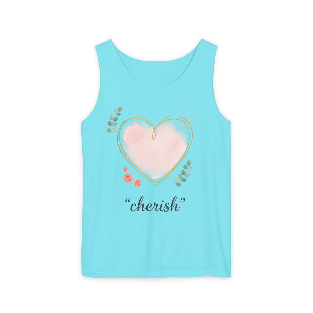 Cherish Pink Heart Tank Top — Floral Watercolor Valentine Tank