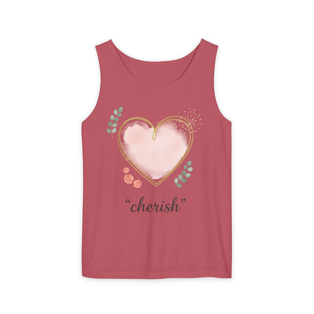Cherish Pink Heart Tank Top — Floral Watercolor Valentine Tank