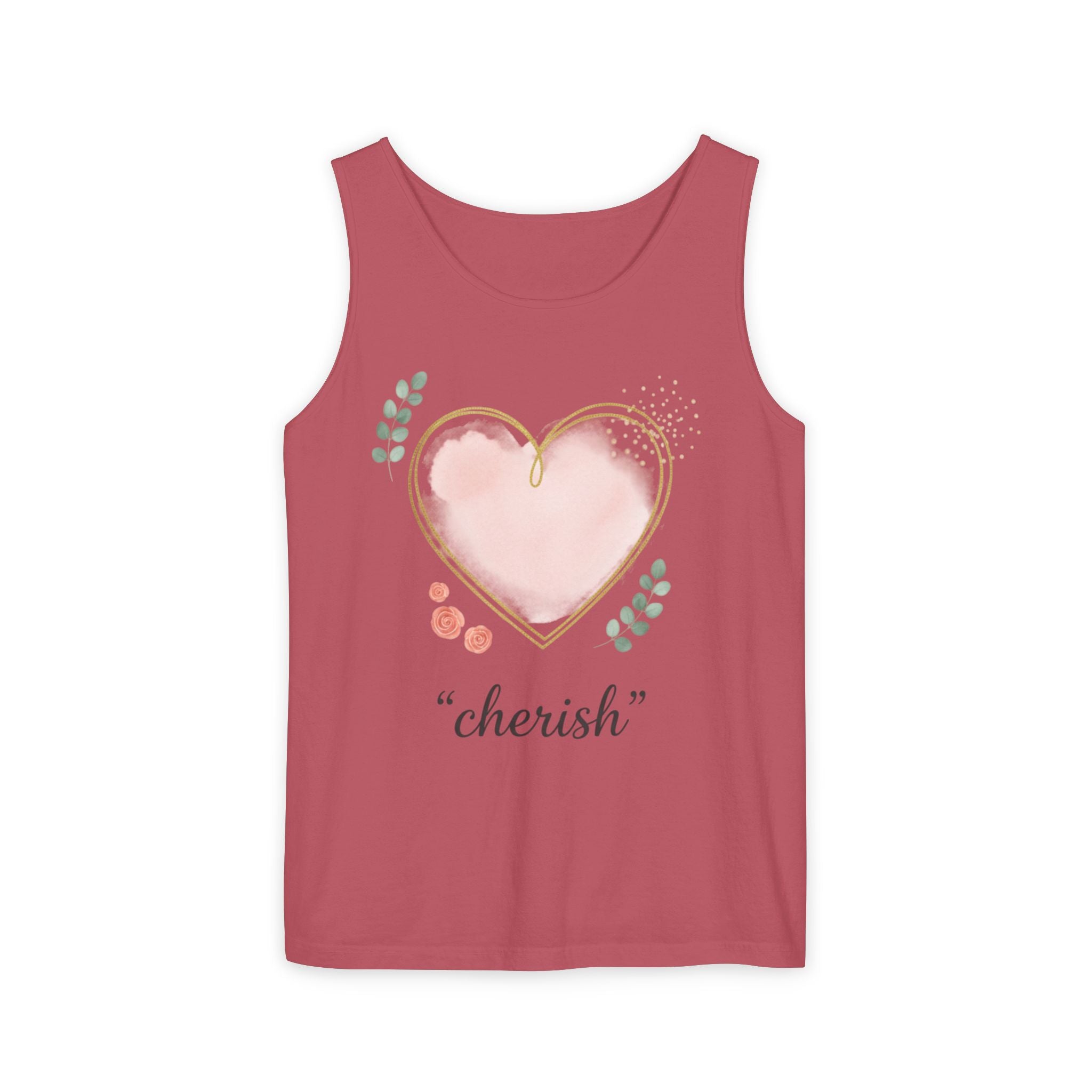 Cherish Pink Heart Tank Top — Floral Watercolor Valentine Tank